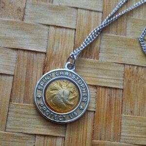 Saint Christopher Goldrod Small Sterling Silver Pendant Necklace 18"